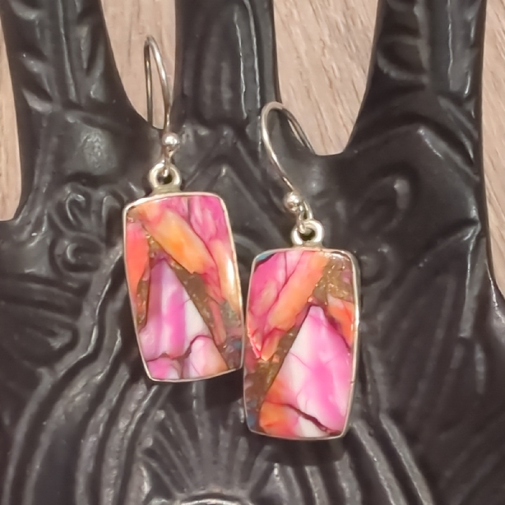 Southwest Pink Dahlia Sterling Silver Earrings